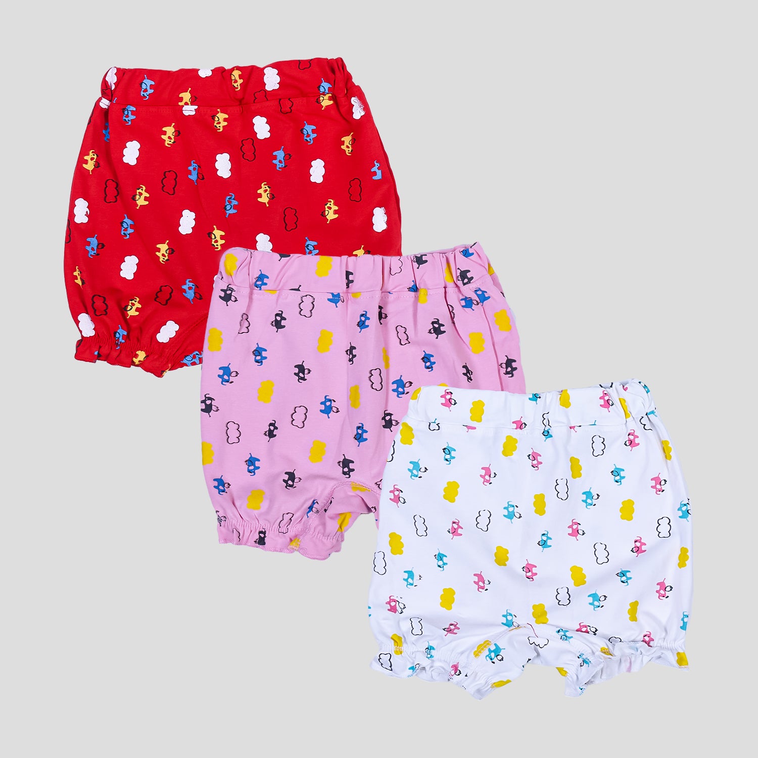 Kids Cotton Bloomer Shorts - Soft Breathable Daily Wear Bloomers for Girls (Pack of 3, Assorted)