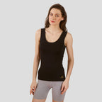 Women’s Black Cotton Sleeveless Camisole Tank Top with Broad Straps & Hip Length Fit
