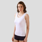 Women’s White Cotton Sleeveless Camisole Tank Top with Broad Straps & Hip Length Fit