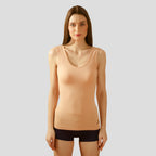 Women’s Beige Cotton Sleeveless Camisole Tank Top with Broad Straps & Hip Length Fit