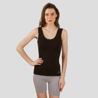 Women’s Black Cotton Sleeveless Camisole Tank Top with Broad Straps & Hip Length Fit