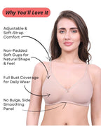 Beige Cotton Bra for Women | Non-Padded, Wireless, Full Coverage | Daily Wear Comfort Bra