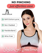 Black & Grey Cotton Sleep-On Bra For Women  | Non-Padded, Wire-Free, Stretch Fit | Home, Sleep & Casual Wear