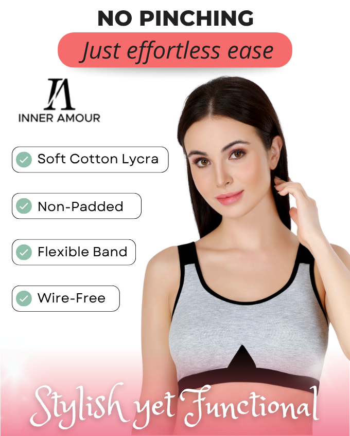 Black & Grey Cotton Sleep-On Bra For Women  | Non-Padded, Wire-Free, Stretch Fit | Home, Sleep & Casual Wear