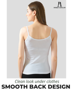 White & Beige Cotton Camisole Top for Women - Soft Stretch Fit with Fixed Straps & Scoop Neck (Pack of 2)