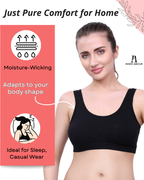 Black Cotton Sleep-On Bra For Women  | Non-Padded, Wire-Free, Stretch Fit | Home, Sleep & Casual Wear