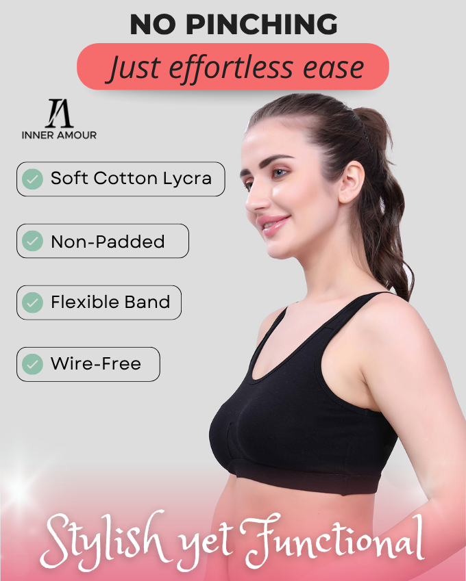 Black Cotton Sleep-On Bra For Women  | Non-Padded, Wire-Free, Stretch Fit | Home, Sleep & Casual Wear