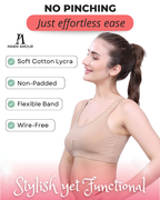 Beige Cotton Sleep-On Bra For Women  | Non-Padded, Wire-Free, Stretch Fit | Home, Sleep & Casual Wear
