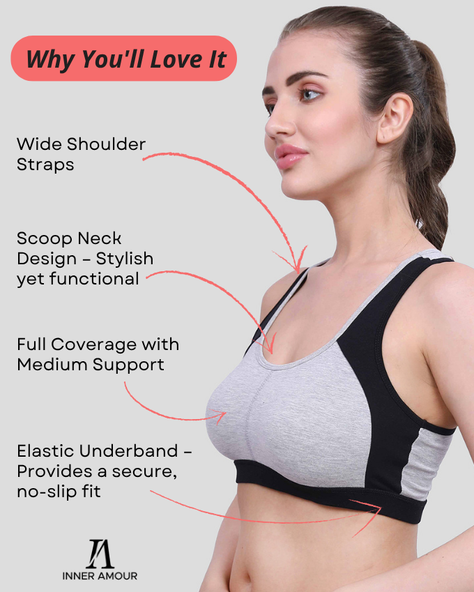 Color Block Sports Bra for Women | Non-Padded, Moisture-Wicking, Full Coverage Activewear Bra (Pack of 3)