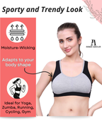 Black & Grey Sports Bra for Women | Non-Padded, Moisture-Wicking, Full Coverage Activewear Bra