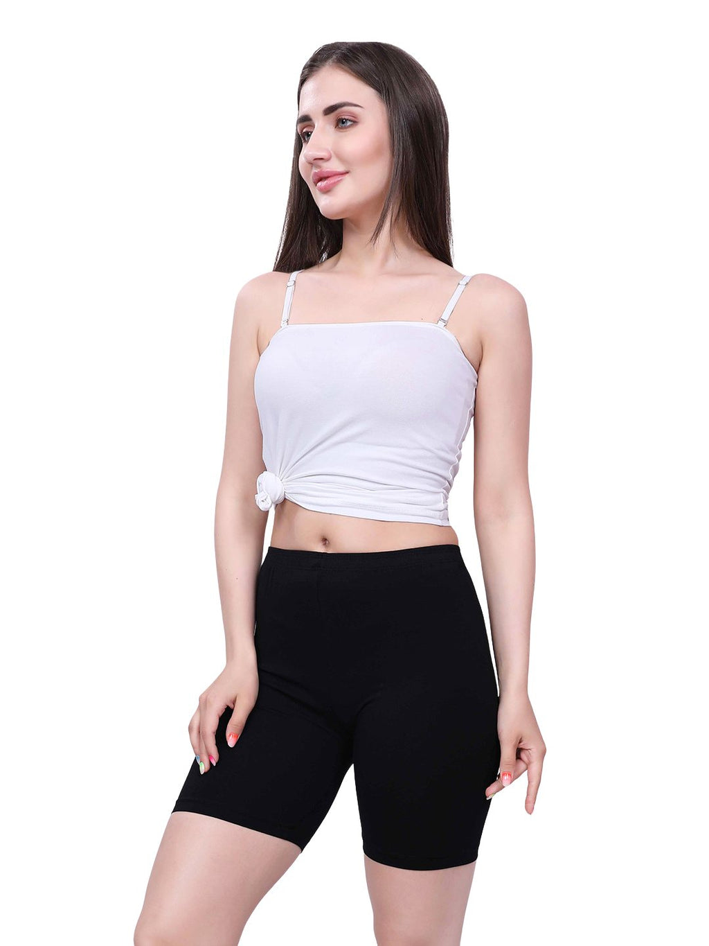 Black Cotton Women’s Mid Rise Skinny Fit Shorts for Gym & Workout (Pack of 2)