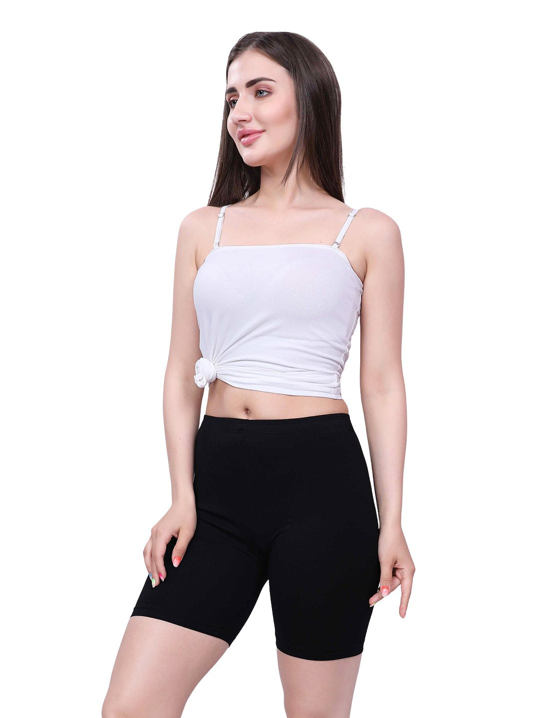 Black Cotton Women’s Mid Rise Skinny Fit Shorts for Gym & Workout (Pack of 2)