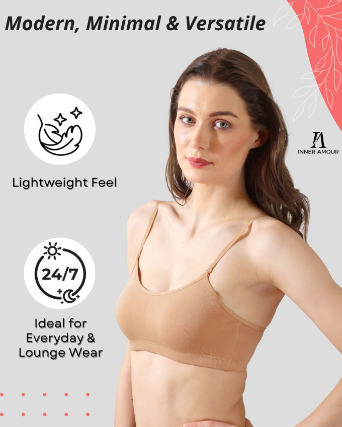 Beige Slip-On Daily Wear Bra for Women – Full Coverage, Non-Padded, Everyday Comfort