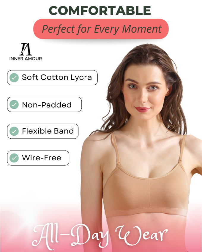 Beige Slip-On Daily Wear Bra for Women – Full Coverage, Non-Padded, Everyday Comfort
