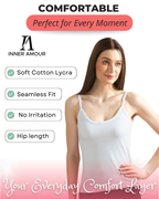 Black & White Cotton Camisole Top for Women - Soft Stretch Fit with Fixed Straps & Scoop Neck (Pack of 2)