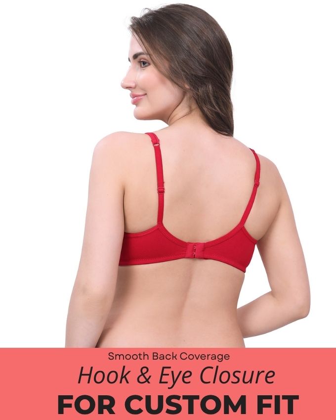 Beige, Red, Pink Cotton Bra for Women | Non-Padded, Wireless, Full Coverage Daily Wear Bra (Pack of 3)
