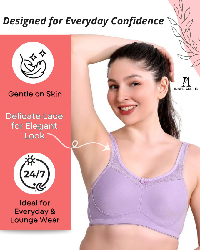 Lavender Women Minimizer Bra – Full Coverage Cotton Bra, Wire-Free & Non-Padded Everyday Support