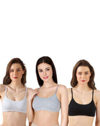 White, Black, Grey Slip-On Daily Wear Bra for Women – Full Coverage, Non-Padded, Everyday Comfort (Pack of 3)