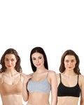 Black, Beige, Grey Slip-On Daily Wear Bra for Women – Full Coverage, Non-Padded, Everyday Comfort (Pack of 3)