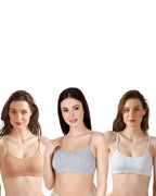 White, Beige, Grey Slip-On Daily Wear Bra for Women – Full Coverage, Non-Padded, Everyday Comfort (Pack of 3)