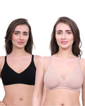 Black & Beige Cotton Bra for Women | Non-Padded, Wireless, Full Coverage Daily Wear Bra (Pack of 2)
