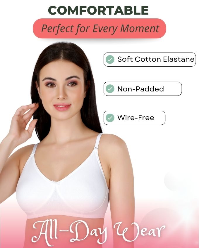 White Women’s Everyday Cotton Bra – Non-Padded, Wire-Free, Breathable & Comfortable Fit