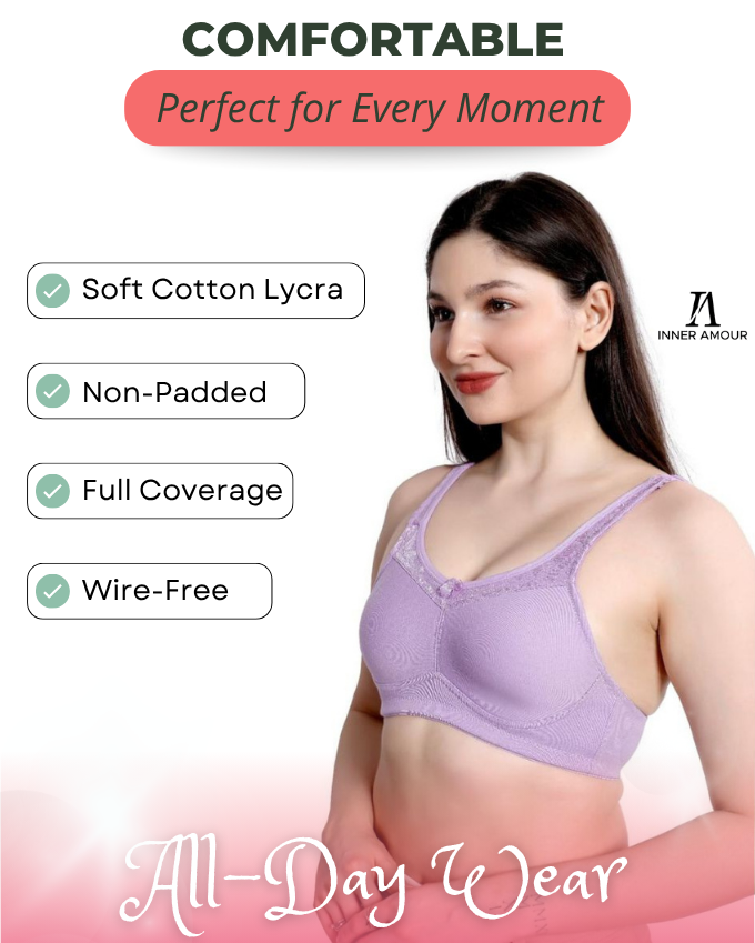 Lavender Women Minimizer Bra – Full Coverage Cotton Bra, Wire-Free & Non-Padded Everyday Support