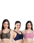 Pink, Navy Blue, Olive Green Women Minimizer Bra – Full Coverage Cotton Bra, Wire-Free & Non-Padded Everyday Support (Pack of 3)