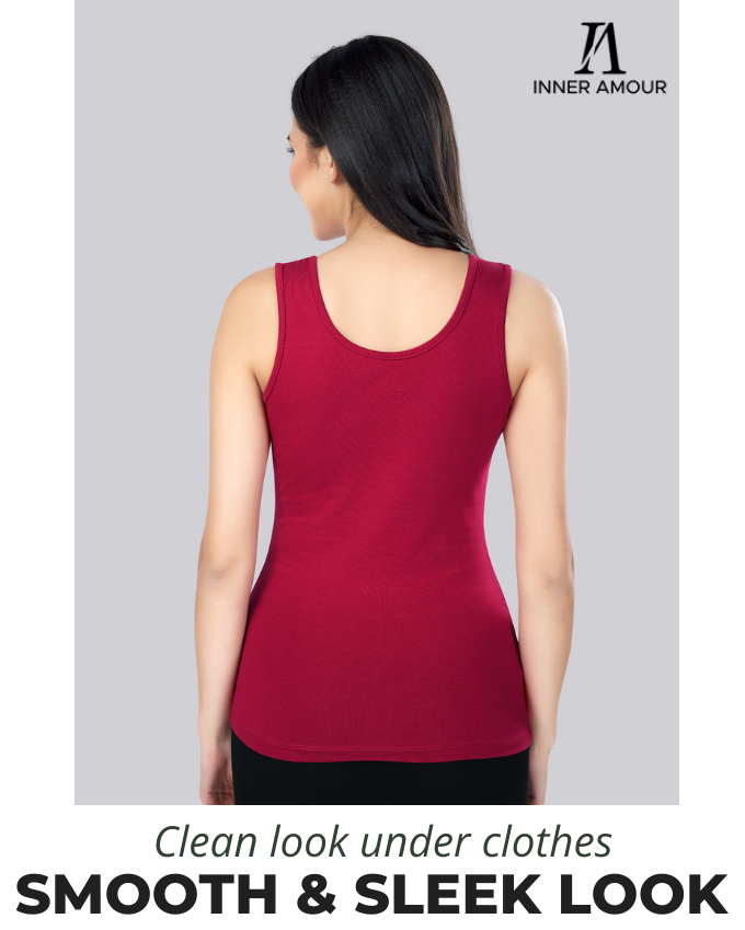 Grey & Maroon Cotton Sleeveless Camisole Tank Top For Women with Broad Straps & Hip Length Fit (Pack of 2)