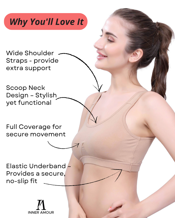 Beige Cotton Sleep-On Bra For Women  | Non-Padded, Wire-Free, Stretch Fit | Home, Sleep & Casual Wear