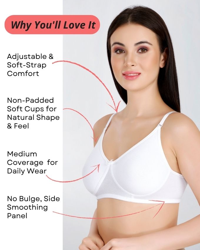 White Women’s Everyday Cotton Bra – Non-Padded, Wire-Free, Breathable & Comfortable Fit