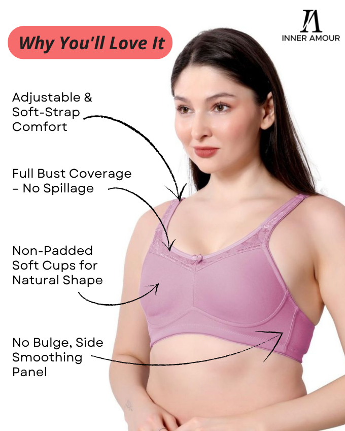 Pink & Olive Green Women Minimizer Bra – Full Coverage Cotton Bra, Wire-Free & Non-Padded Everyday Support (Pack of 2)