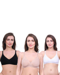 White, Black, Beige Cotton Bra for Women | Non-Padded, Wireless, Full Coverage Daily Wear Bra (Pack of 3)