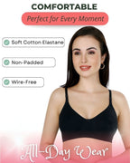 Black, Beige, Maroon Everyday Cotton Bra For Women – Non-Padded, Wire-Free, Breathable & Comfortable Fit (Pack of 3)