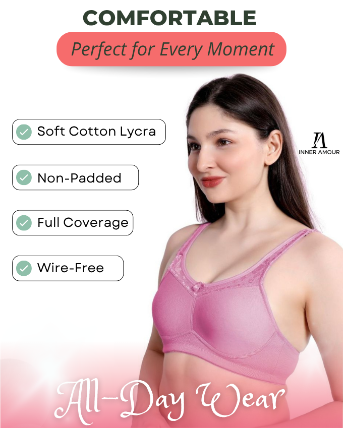 Pink Women Minimizer Bra – Full Coverage Cotton Bra, Wire-Free & Non-Padded Everyday Support