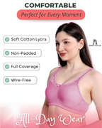 Pink Women Minimizer Bra – Full Coverage Cotton Bra, Wire-Free & Non-Padded Everyday Support