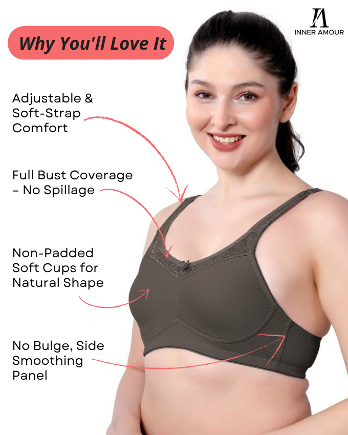 Olive Green Women Minimizer Bra – Full Coverage Cotton Bra, Wire-Free & Non-Padded Everyday Support