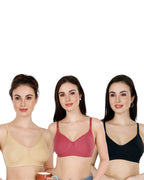 Black, Beige, Maroon Everyday Cotton Bra For Women – Non-Padded, Wire-Free, Breathable & Comfortable Fit (Pack of 3)