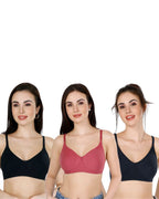 Black, Navy Blue, Maroon Everyday Cotton Bra For Women – Non-Padded, Wire-Free, Breathable & Comfortable Fit (Pack of 3)