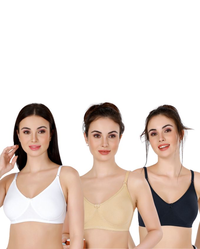 White, Beige, Maroon Everyday Cotton Bra For Women – Non-Padded, Wire-Free, Breathable & Comfortable Fit (Pack of 3)