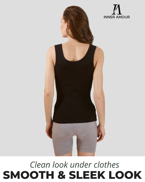 Black & Beige Cotton Sleeveless Camisole Tank Top For Women with Broad Straps & Hip Length Fit (Pack of 2)