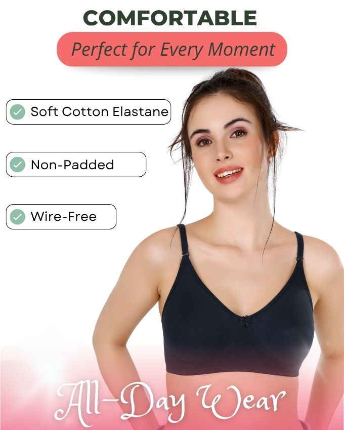 Navy Blue Women’s Everyday Cotton Bra – Non-Padded, Wire-Free, Breathable & Comfortable Fit