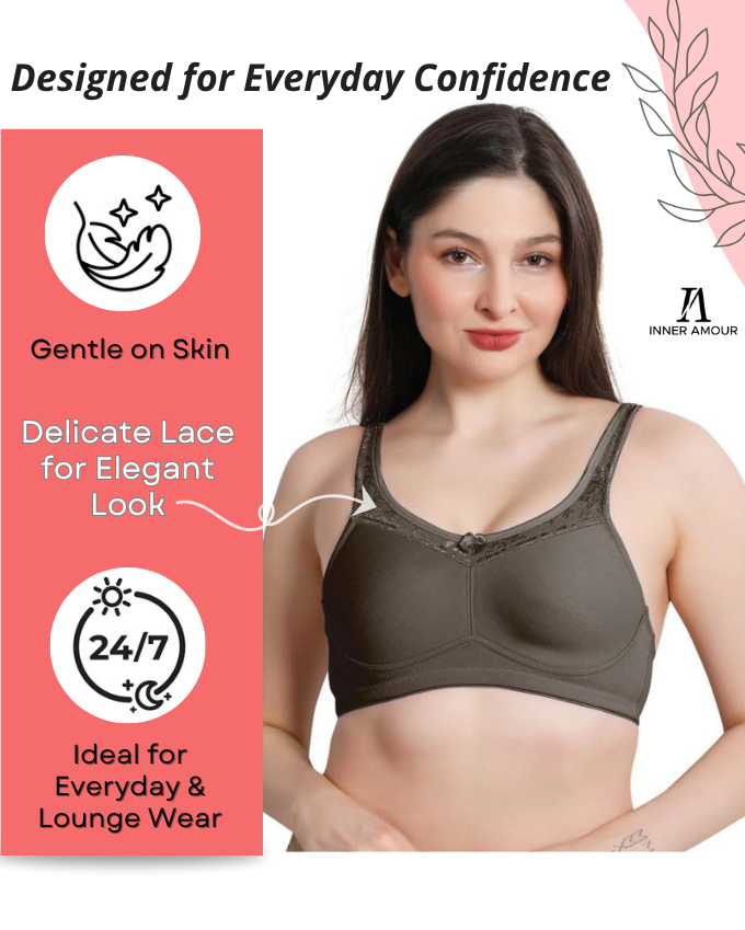 Olive Green Women Minimizer Bra – Full Coverage Cotton Bra, Wire-Free & Non-Padded Everyday Support