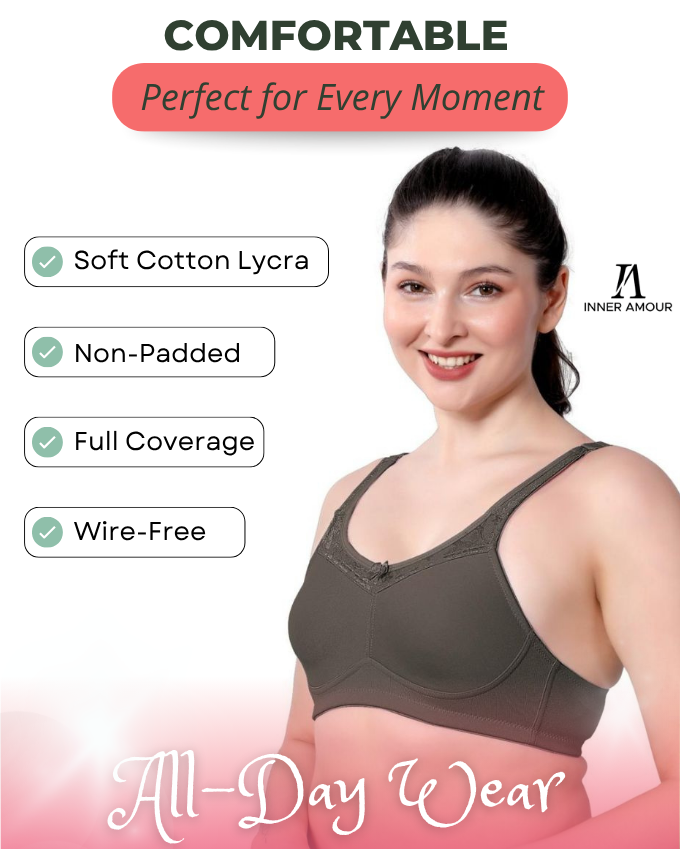 Olive Green Women Minimizer Bra – Full Coverage Cotton Bra, Wire-Free & Non-Padded Everyday Support