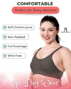 Olive Green Women Minimizer Bra – Full Coverage Cotton Bra, Wire-Free & Non-Padded Everyday Support