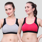 Black Pink & Black Grey Sports Bra for Women | Non-Padded, Moisture-Wicking, Full Coverage Activewear Bra (Pack of 2)
