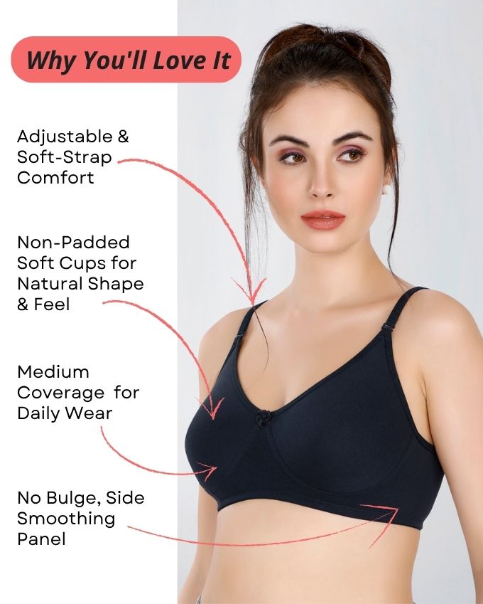 Navy Blue Women’s Everyday Cotton Bra – Non-Padded, Wire-Free, Breathable & Comfortable Fit