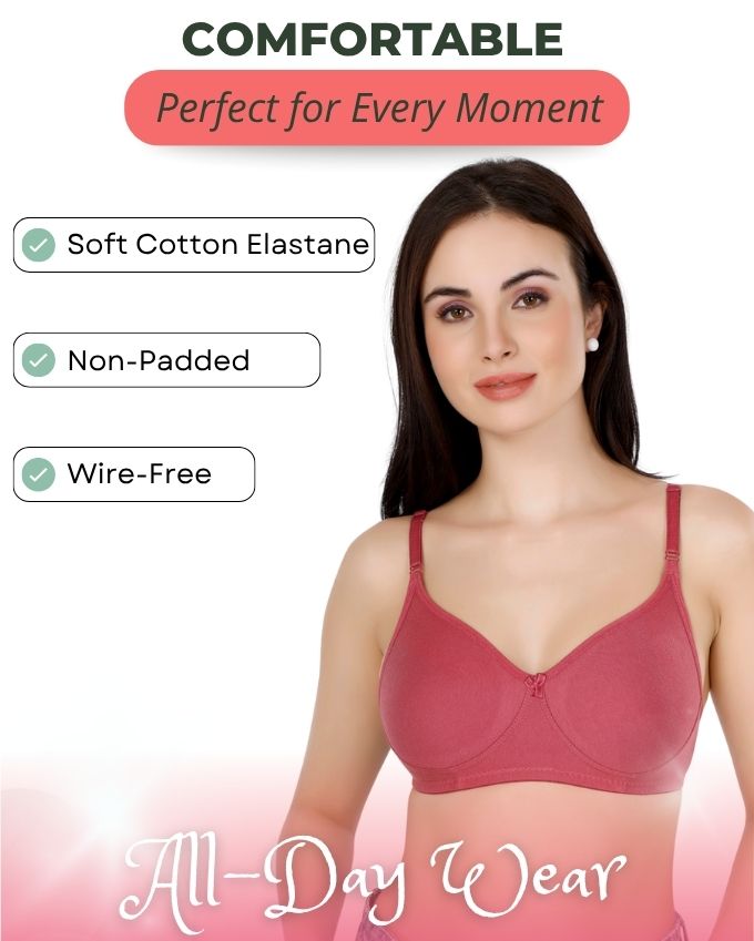 Maroon Women’s Everyday Cotton Bra – Non-Padded, Wire-Free, Breathable & Comfortable Fit