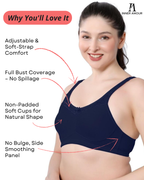 Navy Blue Women Minimizer Bra – Full Coverage Cotton Bra, Wire-Free & Non-Padded Everyday Support