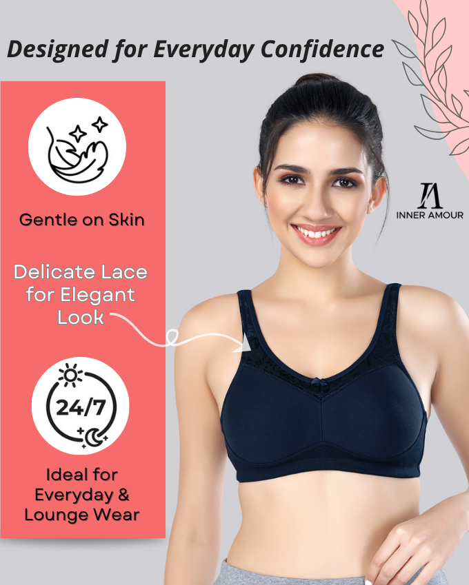 Navy Blue Women Minimizer Bra – Full Coverage Cotton Bra, Wire-Free & Non-Padded Everyday Support